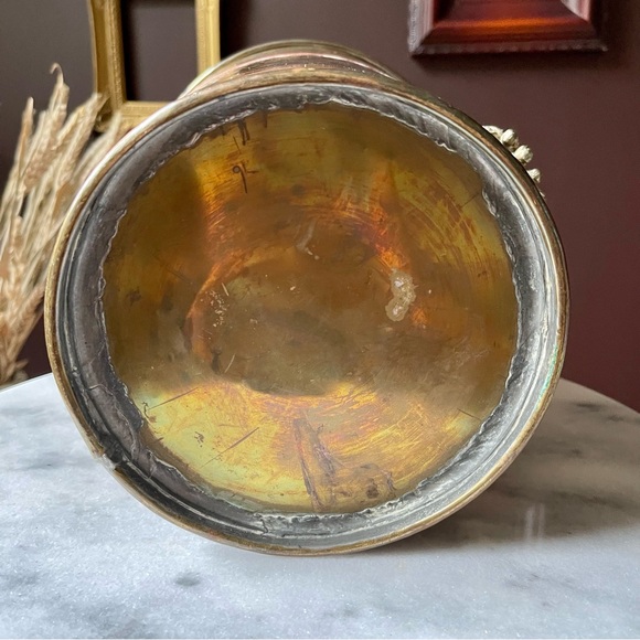 Hammered Brass and Copper Container with Poseidon-like Handles - Picture 9 of 10